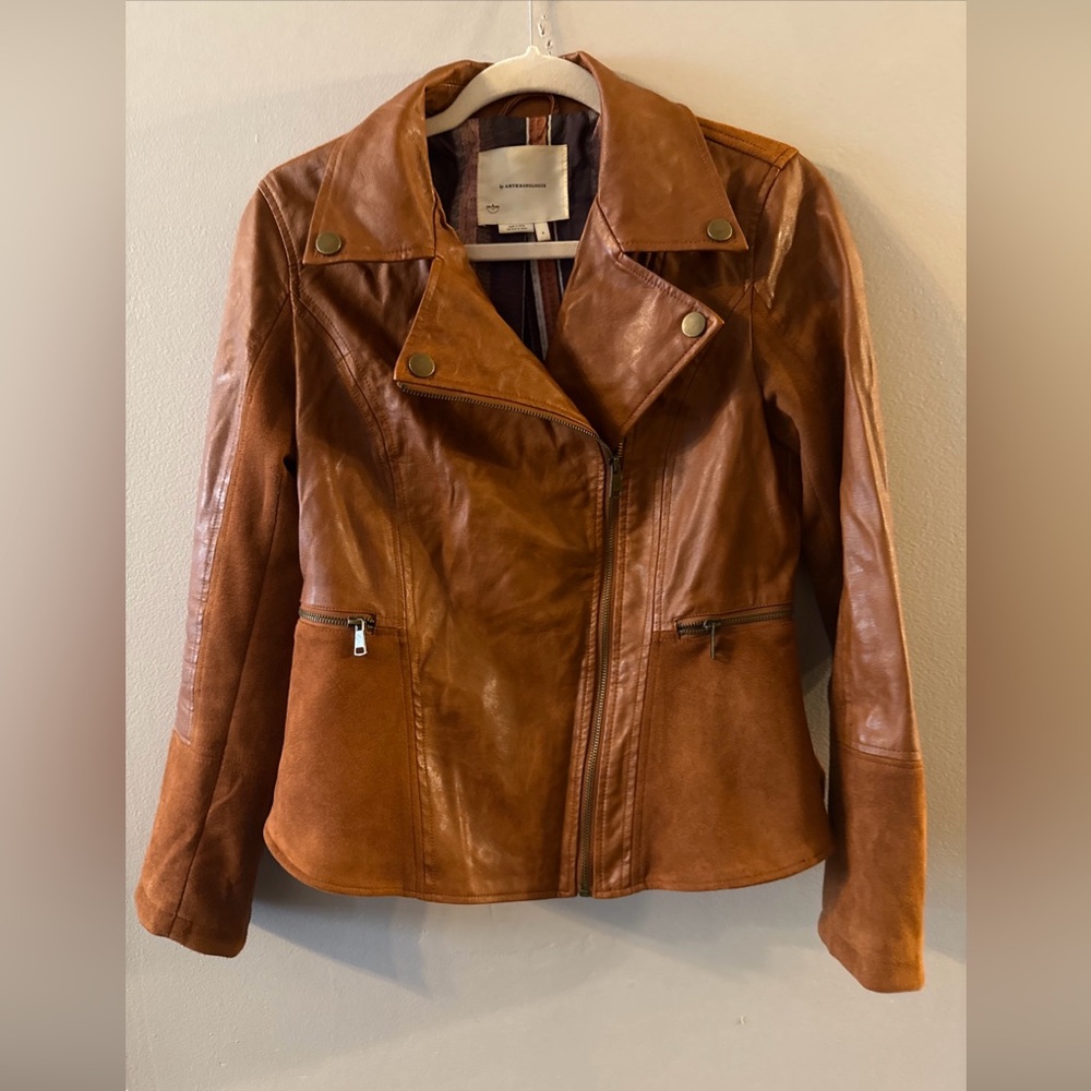 Anthropologie Women’s Moto Jacket Brown  Zipper On The Sleeve Sz S. OT